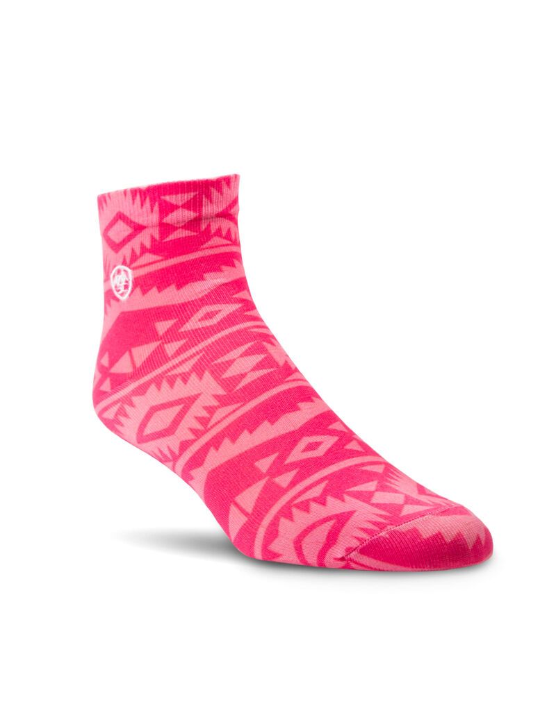 Ariat Pretty in Pink Ankle Sock 2 Pair Multi Pack Pink Stripe/Geometric Pink | MFTUOW-893