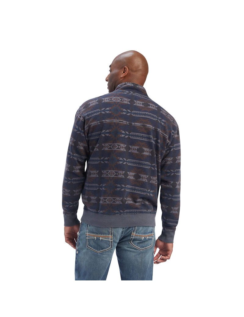 Ariat Printed Overdyed Washed Sweater Maritime Blue Southwest | UOKDQV-043