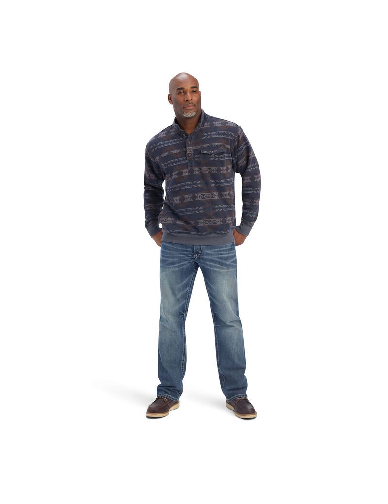 Ariat Printed Overdyed Washed Sweater Maritime Blue Southwest | UOKDQV-043