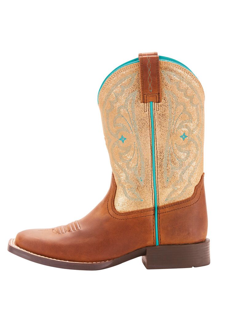 Ariat Quickdraw Western Boot Distressed Brown/Metallic Gold | HIPRBL-359