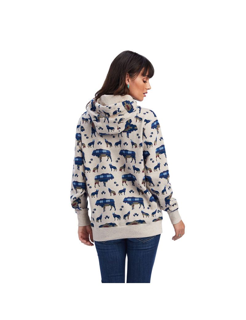 Ariat REAL Allover Print Hoodie Buffalo Border Print | FVECHY-416