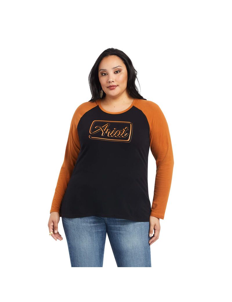 Ariat REAL Baseball Shirt Black/Roasted Pecan | XZOVTL-306