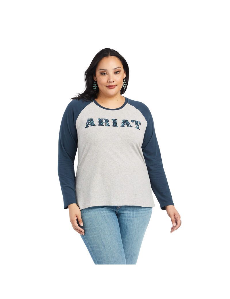 Ariat REAL Baseball Shirt Heather Grey/Midnight Blue | MIVXNF-140