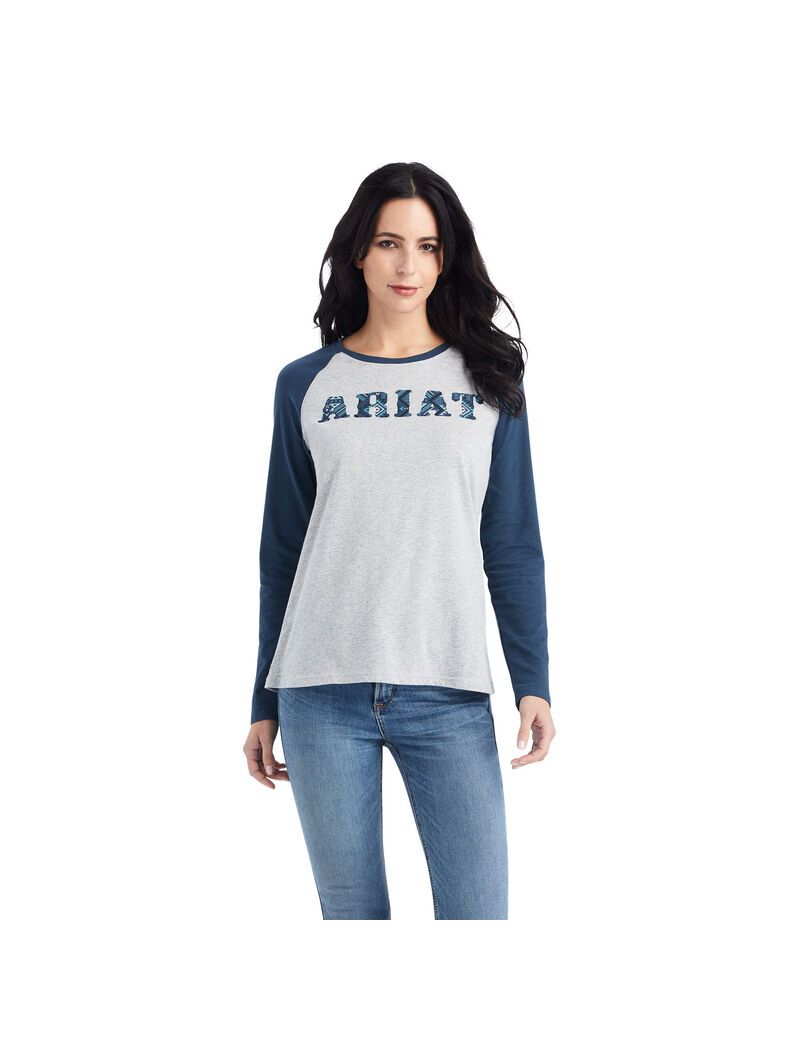 Ariat REAL Baseball Shirt Heather Grey/Midnight Blue | MIVXNF-140