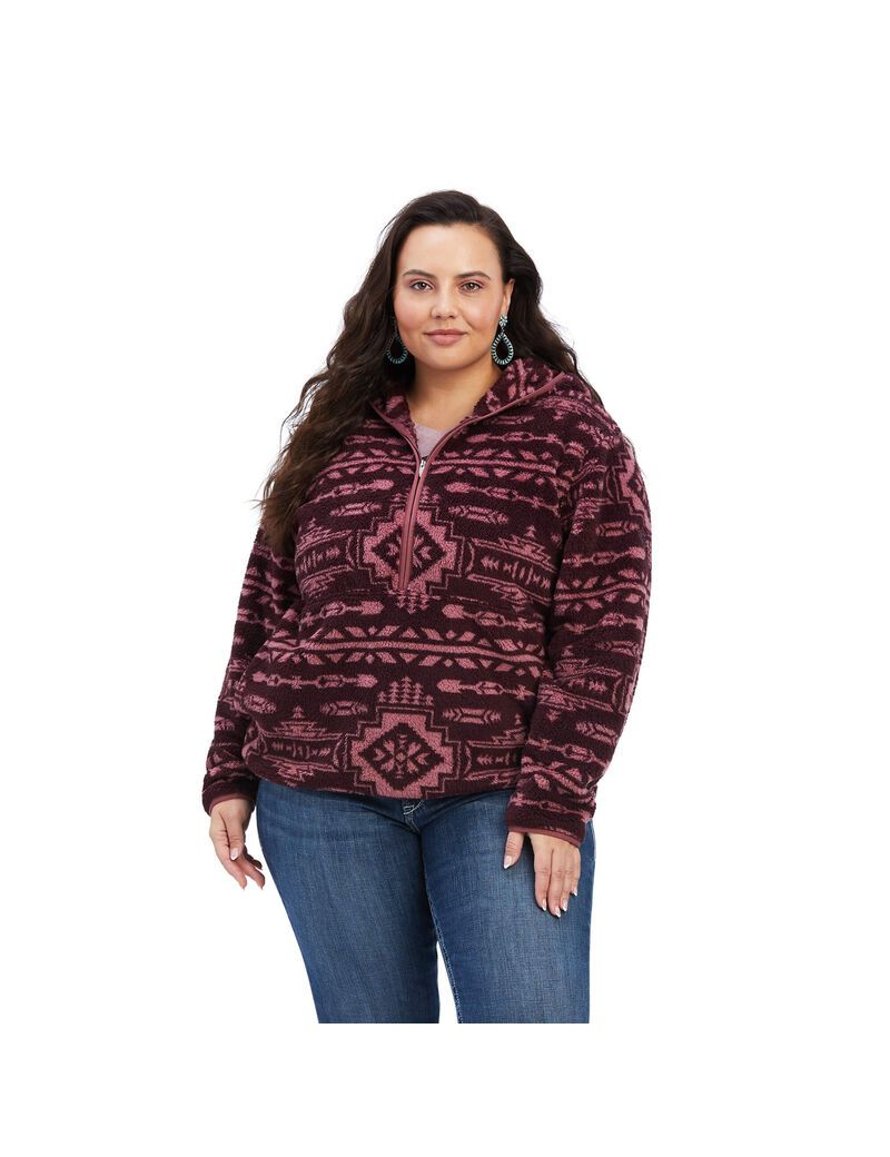 Ariat REAL Berber Pullover Sweatshirt Mulberry Brown/Nostalgia Rose | BPZCFQ-417