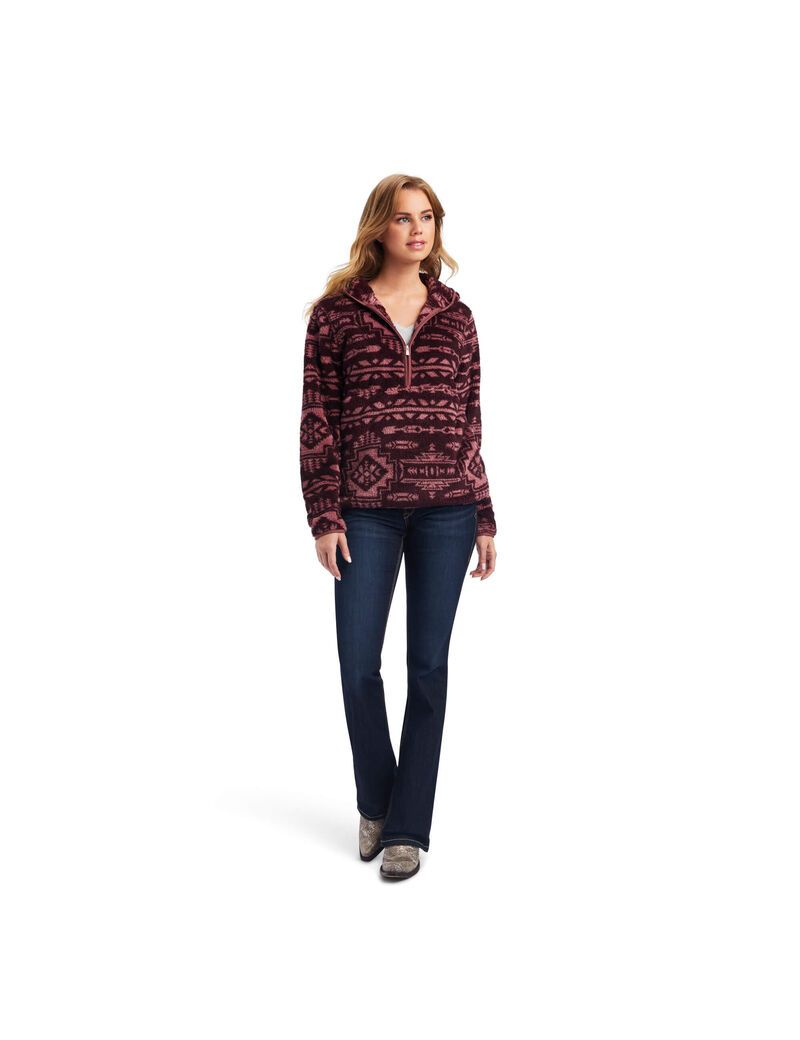 Ariat REAL Berber Pullover Sweatshirt Mulberry Brown/Nostalgia Rose | BPZCFQ-417