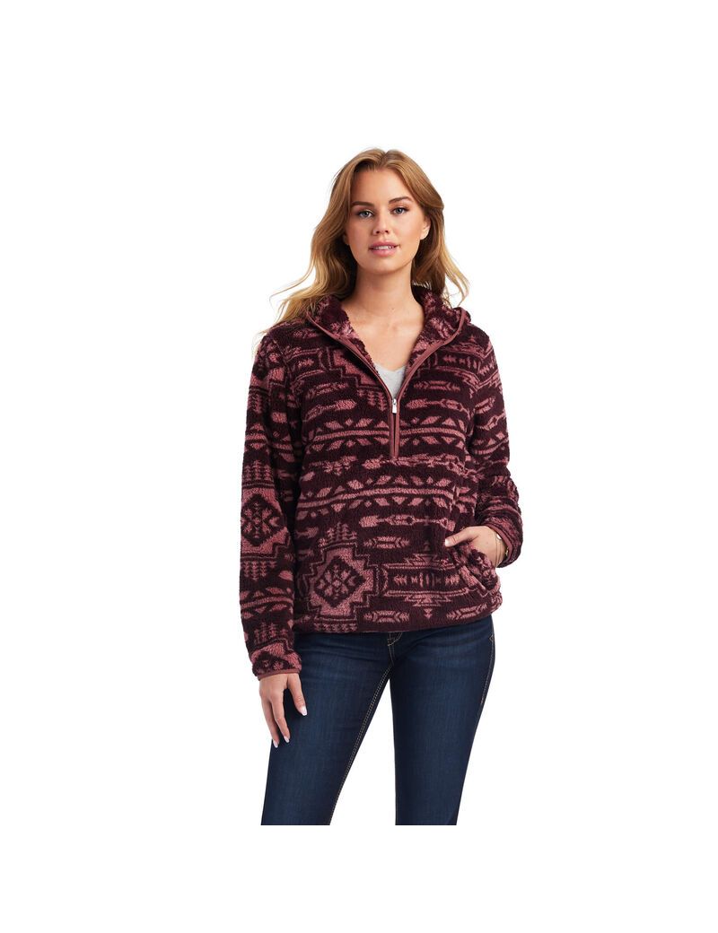 Ariat REAL Berber Pullover Sweatshirt Mulberry Brown/Nostalgia Rose | BPZCFQ-417