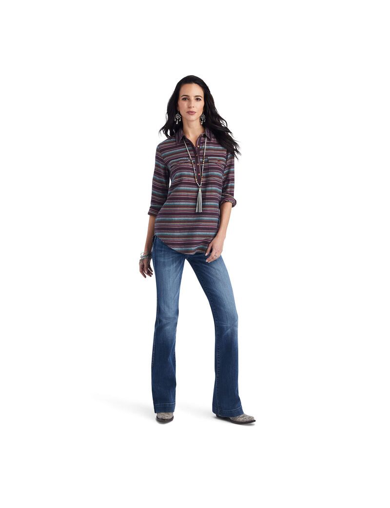 Ariat REAL Billie Jean Popover Shirt Roadside Stripe | RTOBPY-125