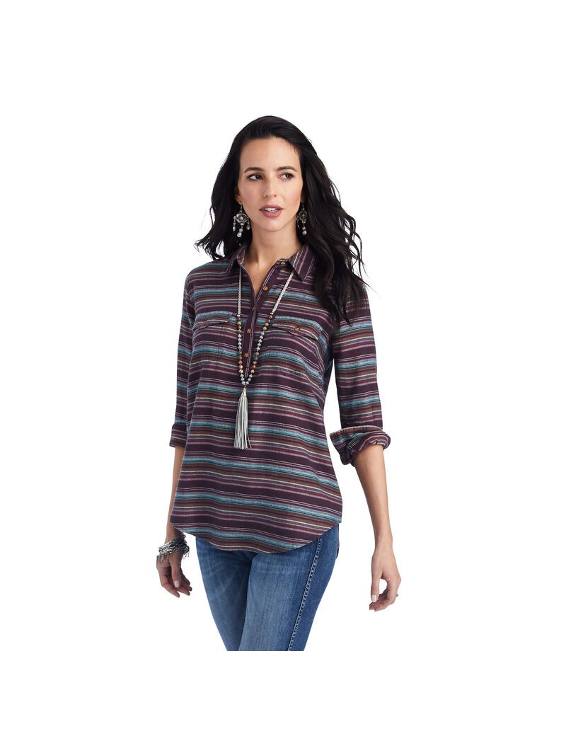 Ariat REAL Billie Jean Popover Shirt Roadside Stripe | RTOBPY-125