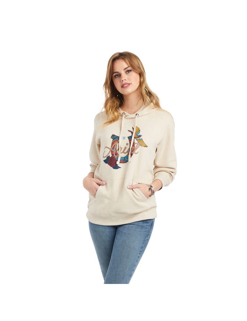 Ariat REAL Branded Logo Hoodie Oatmeal Heather | LQPKOJ-985