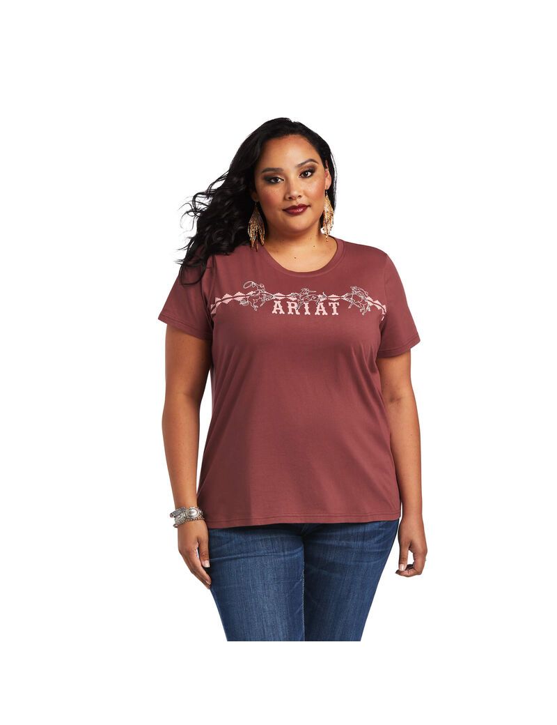 Ariat REAL Bucking Bronc Tee Rose Brown | LHAZFT-728