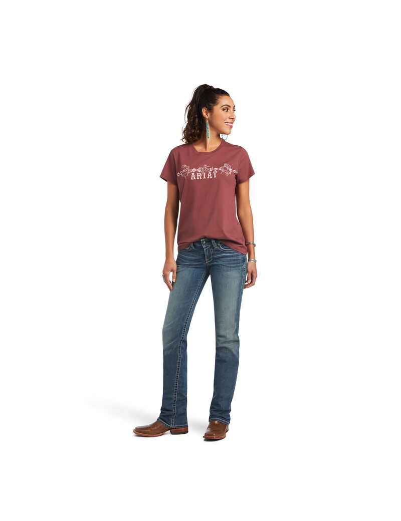 Ariat REAL Bucking Bronc Tee Rose Brown | LHAZFT-728