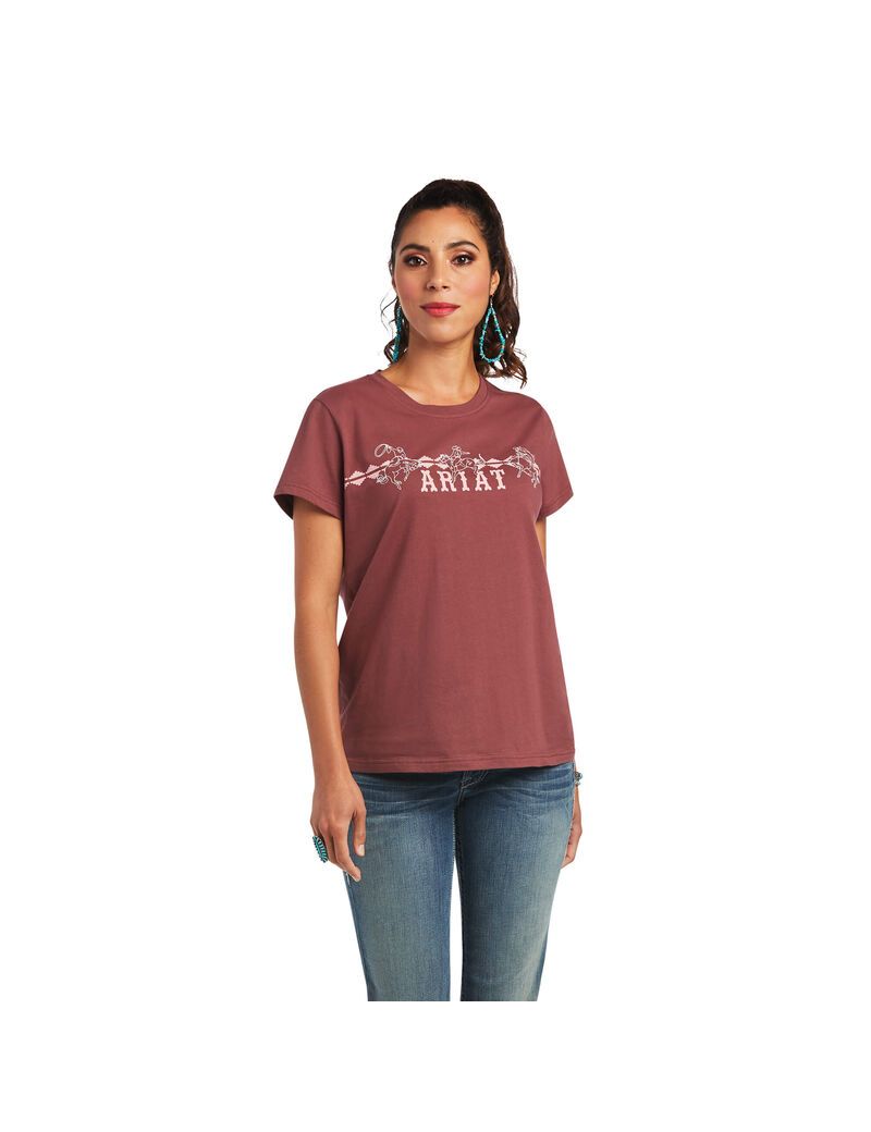 Ariat REAL Bucking Bronc Tee Rose Brown | LHAZFT-728