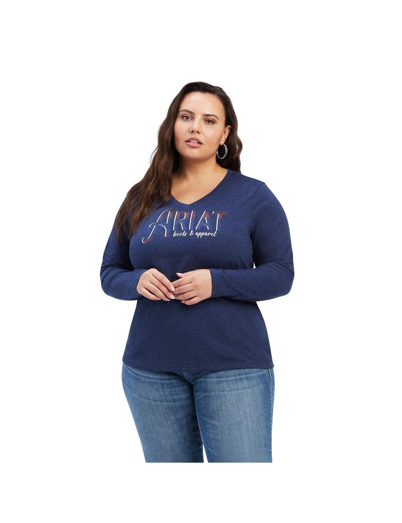 Ariat REAL Chest Logo Relaxed Tee Navy Heather | SKIWJP-895