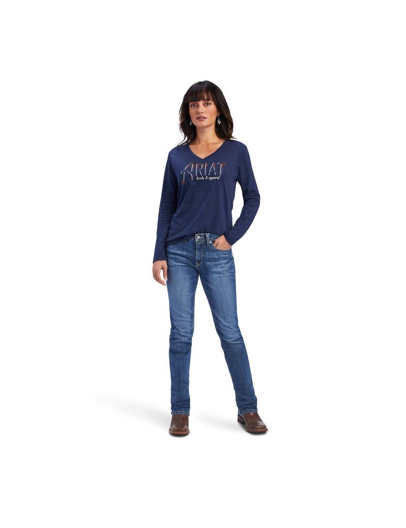 Ariat REAL Chest Logo Relaxed Tee Navy Heather | SKIWJP-895