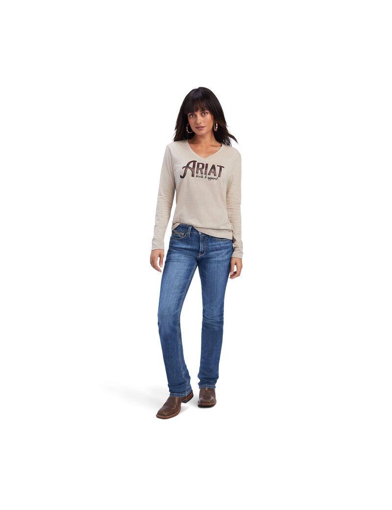 Ariat REAL Chest Logo Relaxed Tee Oatmeal Heather | LRKVFE-386