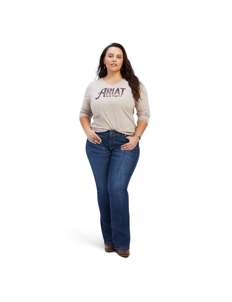 Ariat REAL Chest Logo Relaxed Tee Oatmeal Heather | LRKVFE-386