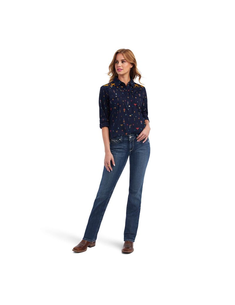 Ariat REAL Dakota Snap Shirt Navy Multi Print | AKDVLI-204