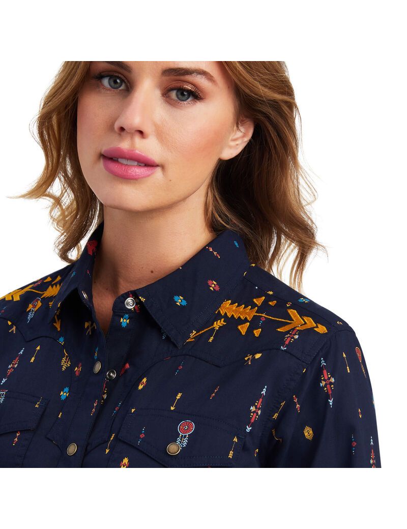 Ariat REAL Dakota Snap Shirt Navy Multi Print | AKDVLI-204