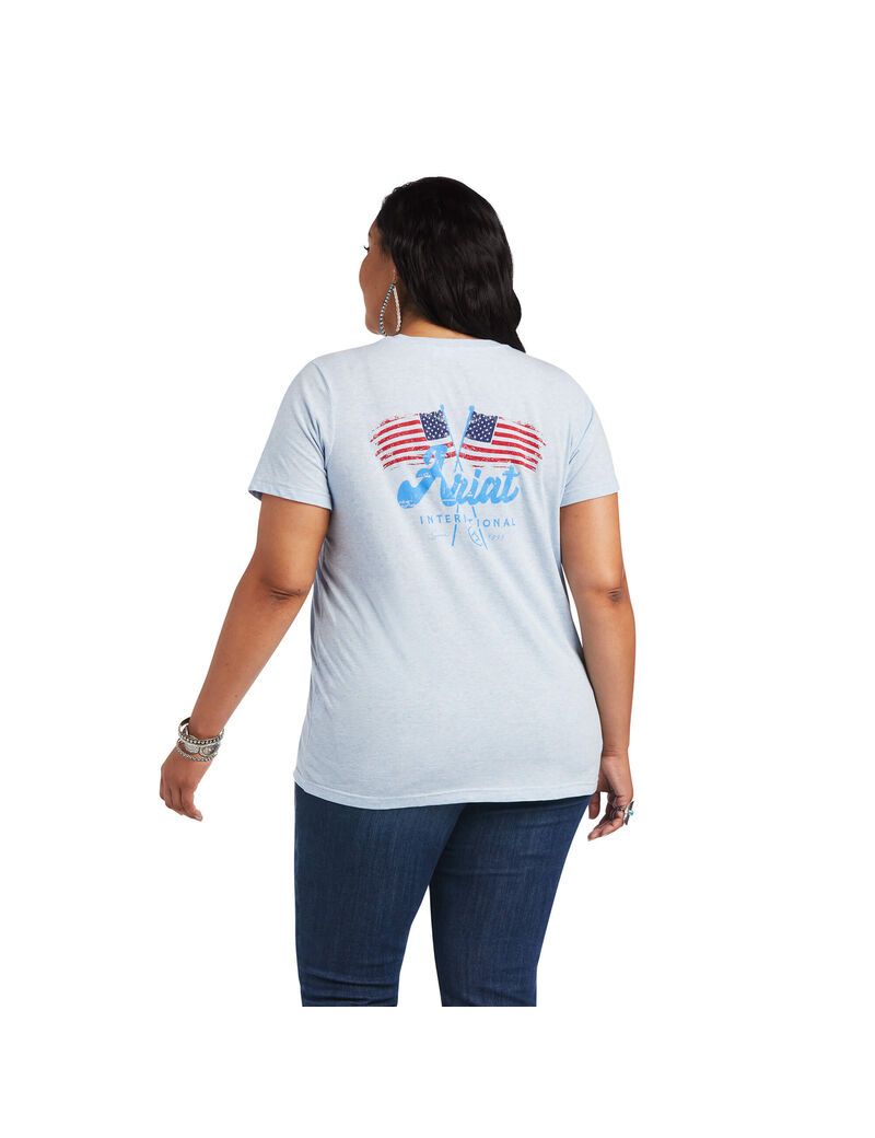 Ariat REAL Flag Waver Tee Halogen Blue | PDJQKC-362