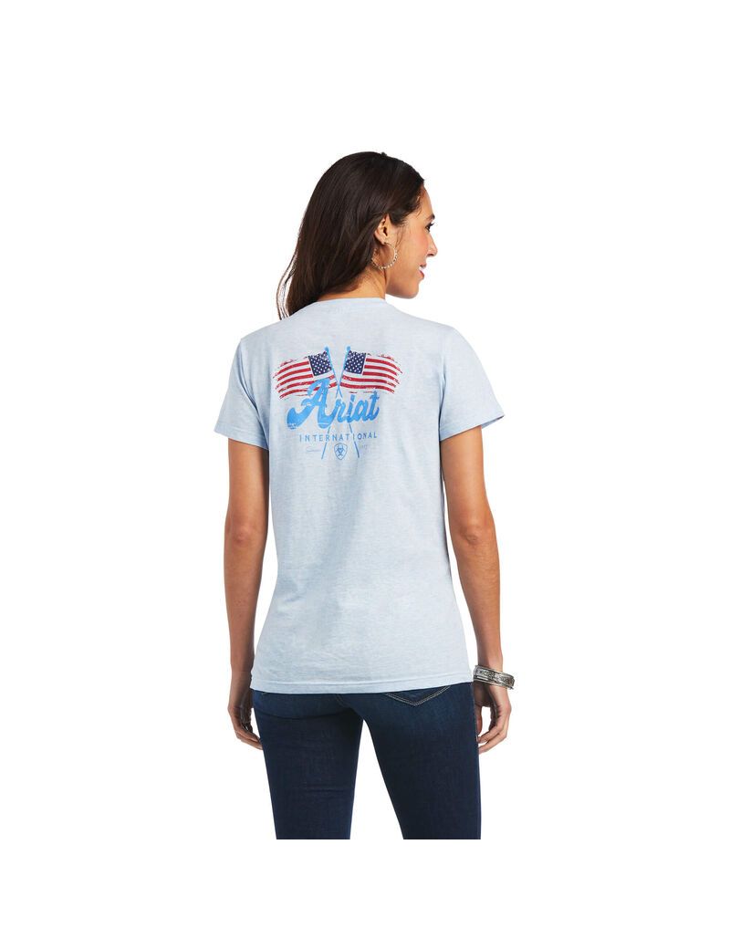 Ariat REAL Flag Waver Tee Halogen Blue | PDJQKC-362