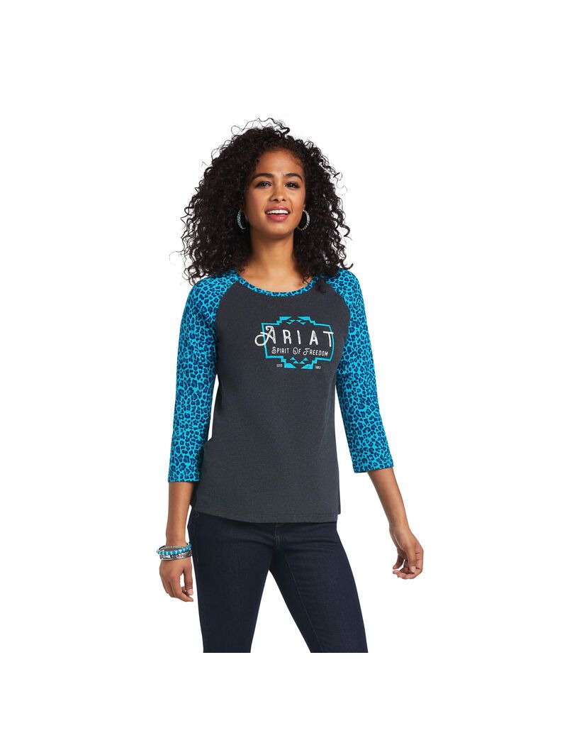 Ariat REAL Freedom Shirt Charcoal Heather/Leopard | PKBXZV-064