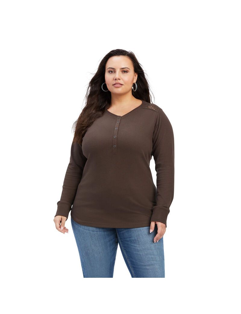 Ariat REAL Henley Shirt Brazil Nut | OKACZY-604