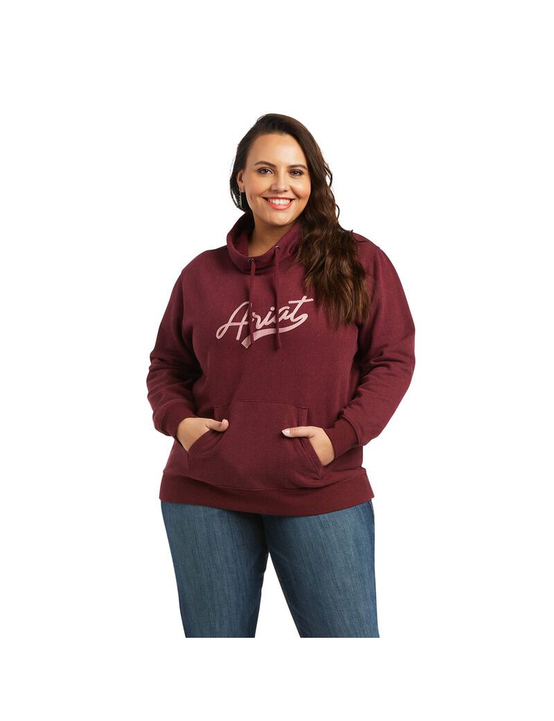 Ariat REAL Logo Script Cowl Sweatshirt Heather Zinfandel | ITKCYQ-527