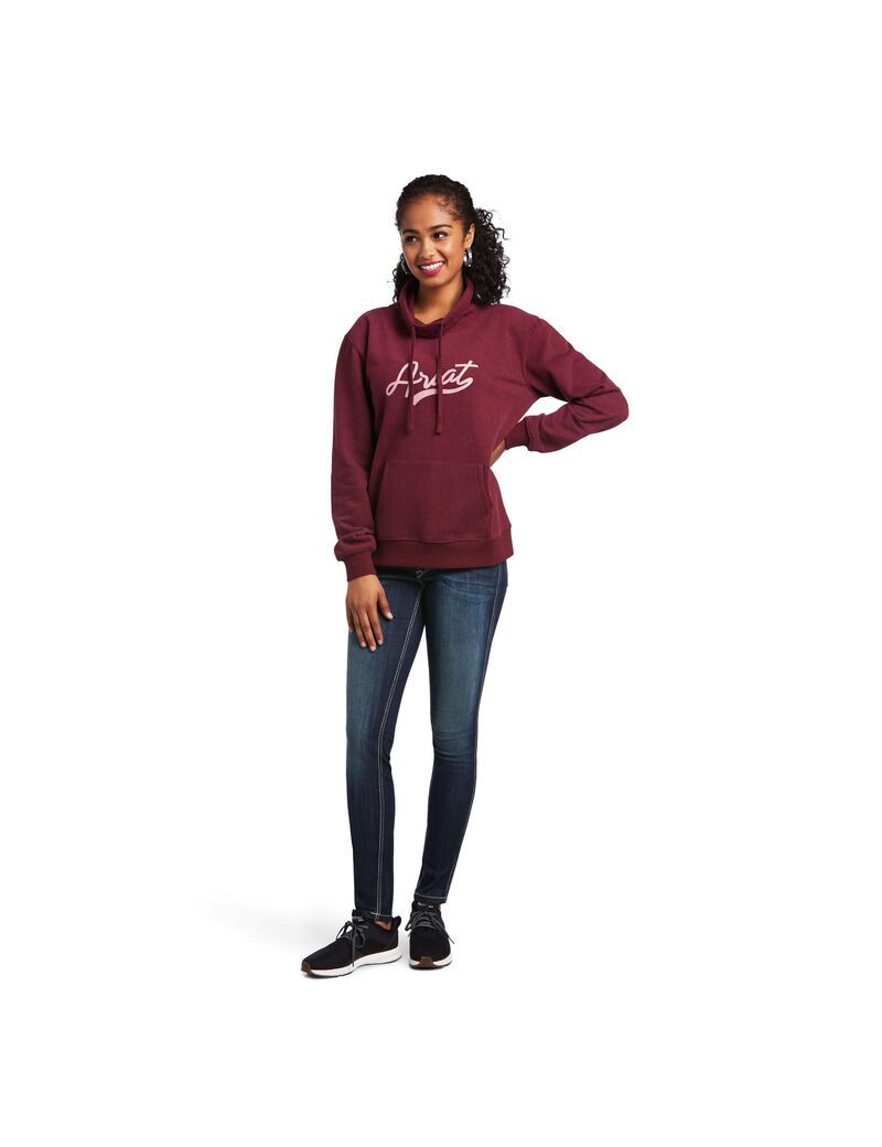 Ariat REAL Logo Script Cowl Sweatshirt Heather Zinfandel | ITKCYQ-527