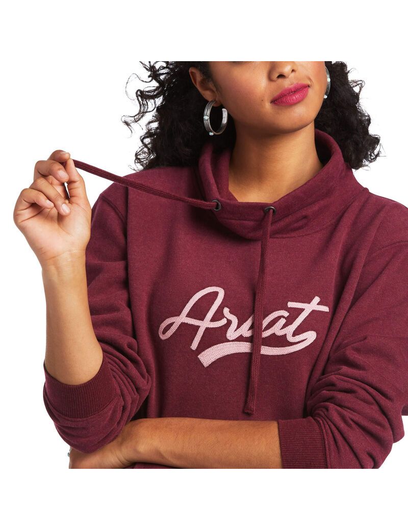 Ariat REAL Logo Script Cowl Sweatshirt Heather Zinfandel | ITKCYQ-527