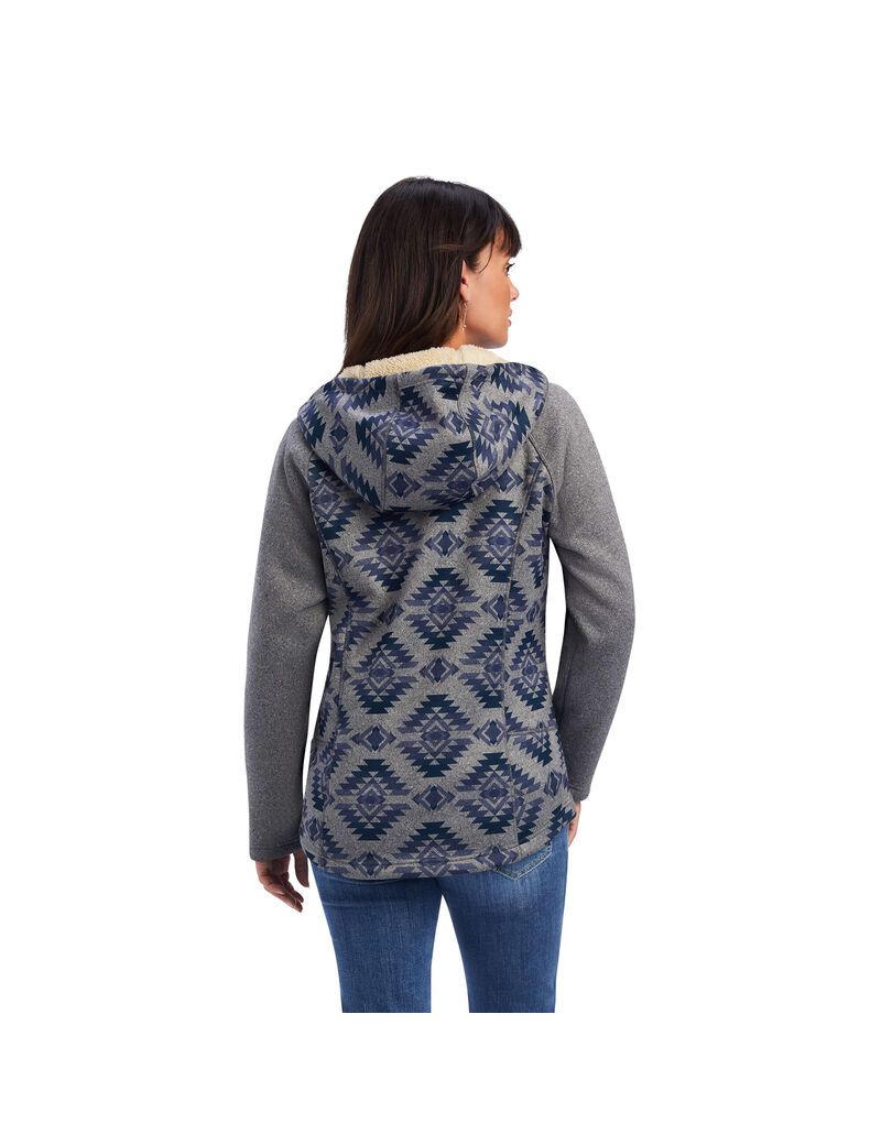 Ariat REAL McCall Full Zip Sweater Heather Grey + Print | KHISQA-713