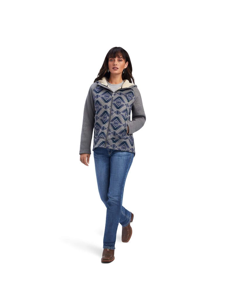 Ariat REAL McCall Full Zip Sweater Heather Grey + Print | KHISQA-713