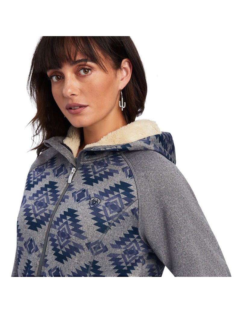 Ariat REAL McCall Full Zip Sweater Heather Grey + Print | KHISQA-713