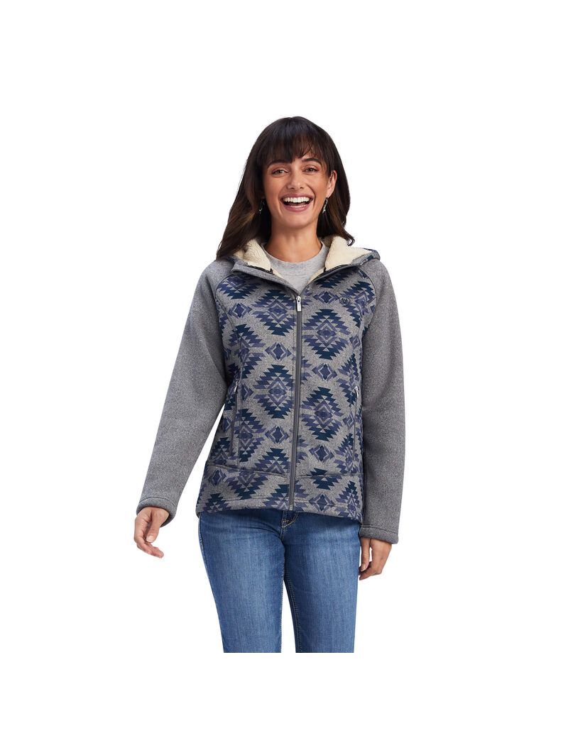 Ariat REAL McCall Full Zip Sweater Heather Grey + Print | KHISQA-713