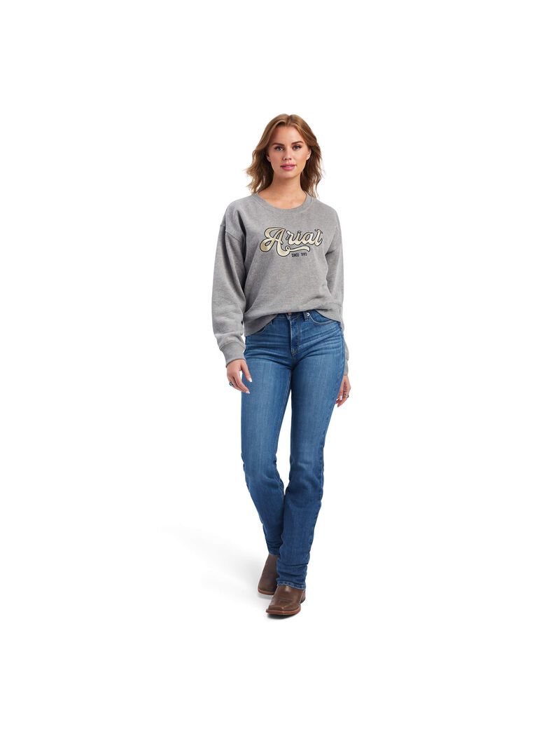 Ariat REAL Metallic Varsity Logo Sweatshirt Heather Grey | HBDNTM-064