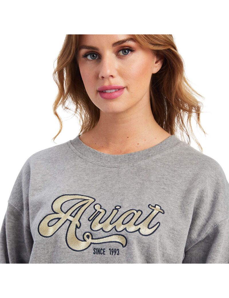 Ariat REAL Metallic Varsity Logo Sweatshirt Heather Grey | HBDNTM-064