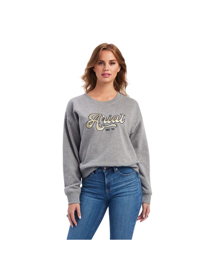 Ariat REAL Metallic Varsity Logo Sweatshirt Heather Grey | HBDNTM-064