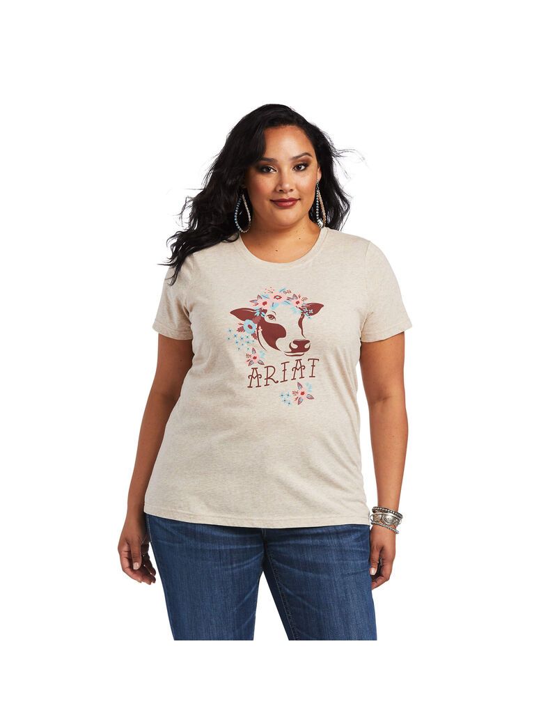 Ariat REAL Moo Tee Wheat Heather | BQJUKW-327