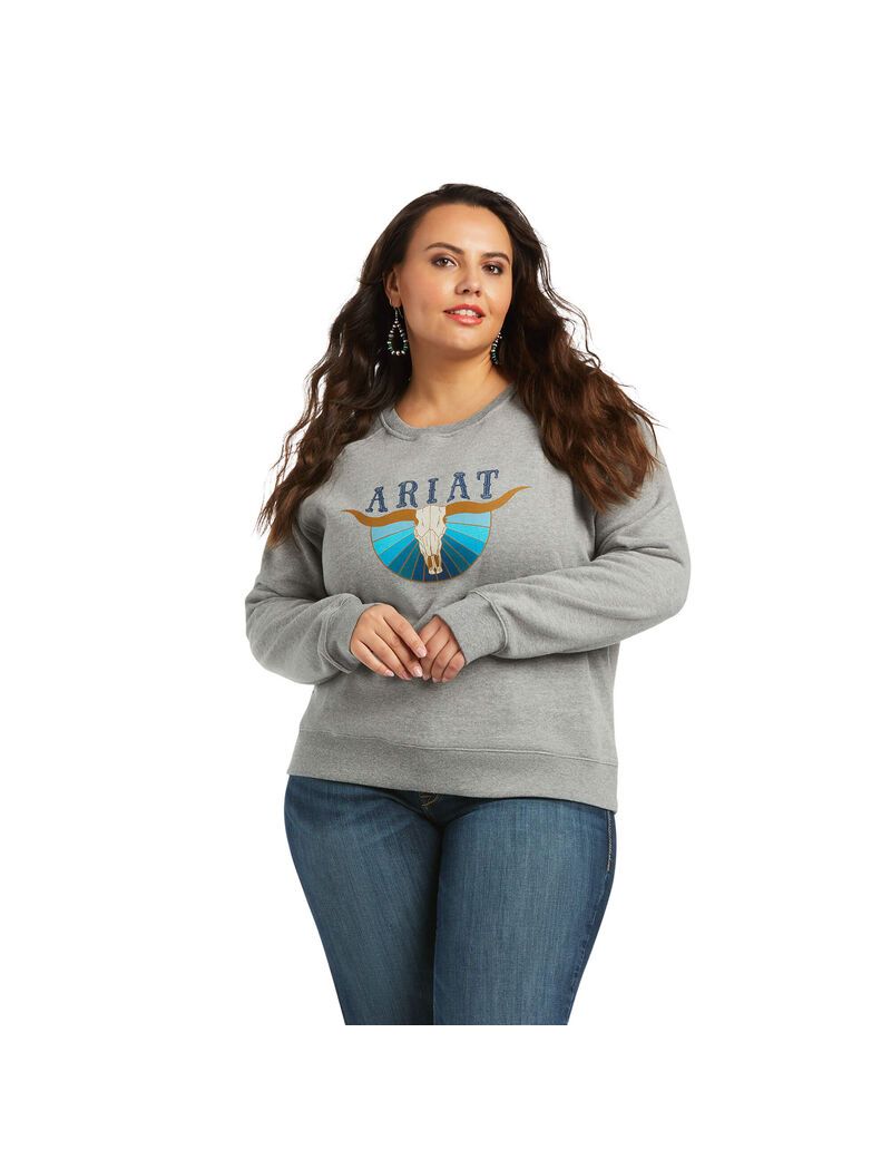 Ariat REAL Pacific Steerhead Sweatshirt Heather Grey | NGZQVD-659