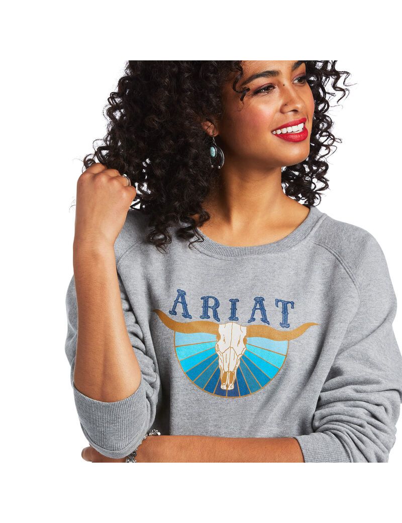 Ariat REAL Pacific Steerhead Sweatshirt Heather Grey | NGZQVD-659