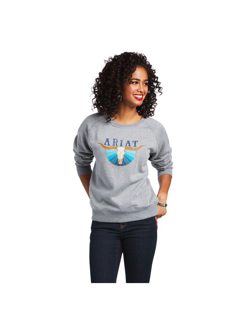 Ariat REAL Pacific Steerhead Sweatshirt Heather Grey | NGZQVD-659