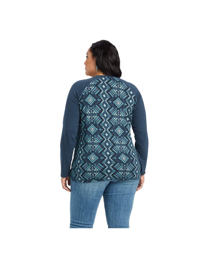 Ariat REAL Printed Henley Shirt Maze Multi/Midnight Navy | IOYUWD-504