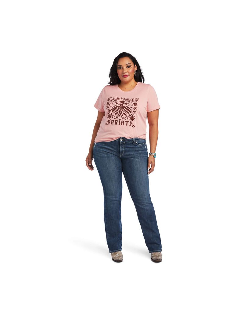 Ariat REAL Relaxed Fiesta Logo Tee Bridal Rose | VHQCPR-708