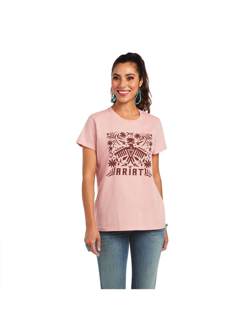 Ariat REAL Relaxed Fiesta Logo Tee Bridal Rose | VHQCPR-708