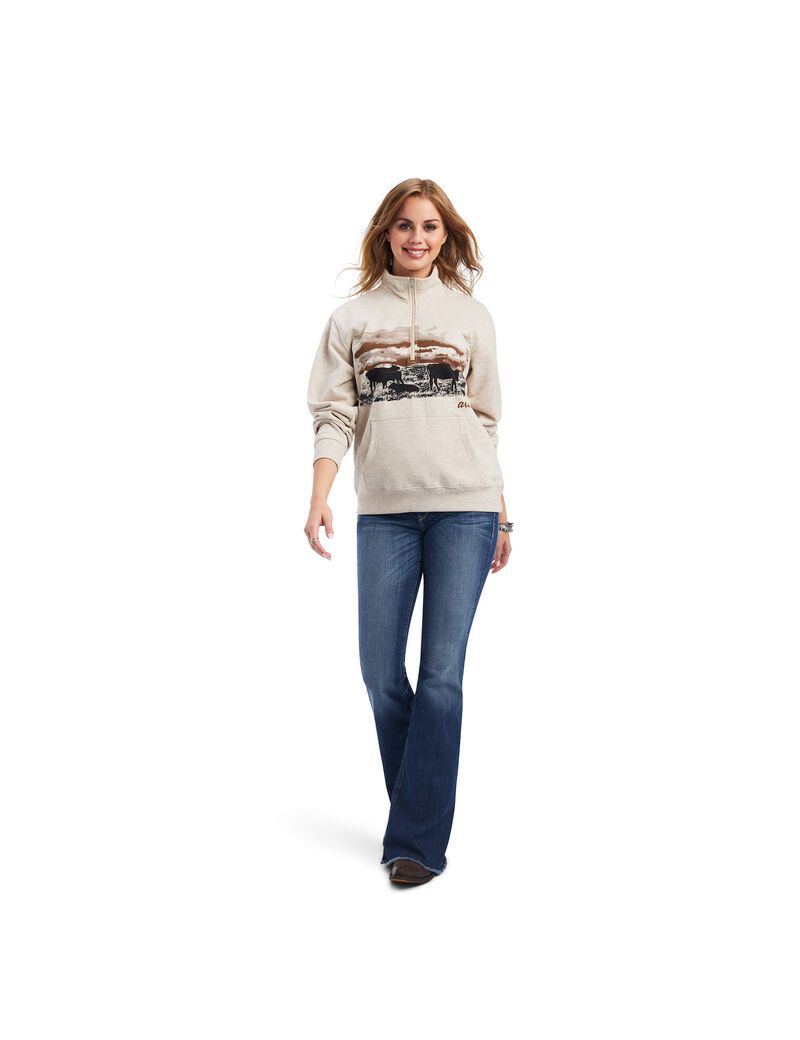 Ariat REAL Scenic 1/2 Zip Sweatshirt Wheat Heather | APDEJQ-352