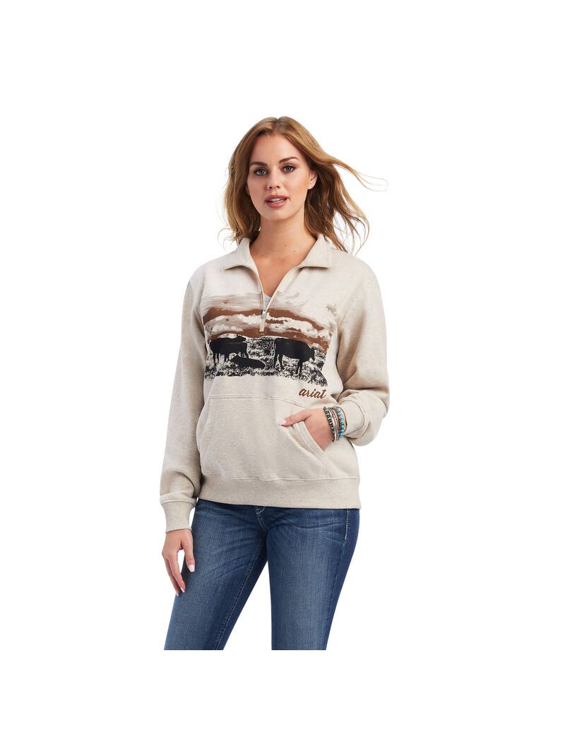 Ariat REAL Scenic 1/2 Zip Sweatshirt Wheat Heather | APDEJQ-352