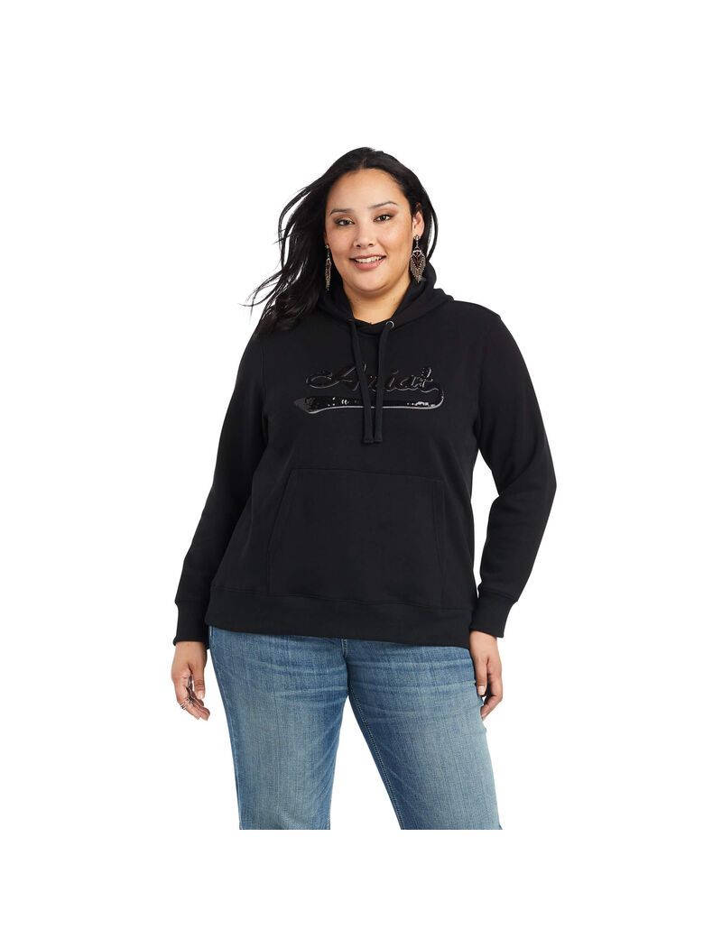 Ariat REAL Sequin Logo Hoodie Black | NFZYQL-258