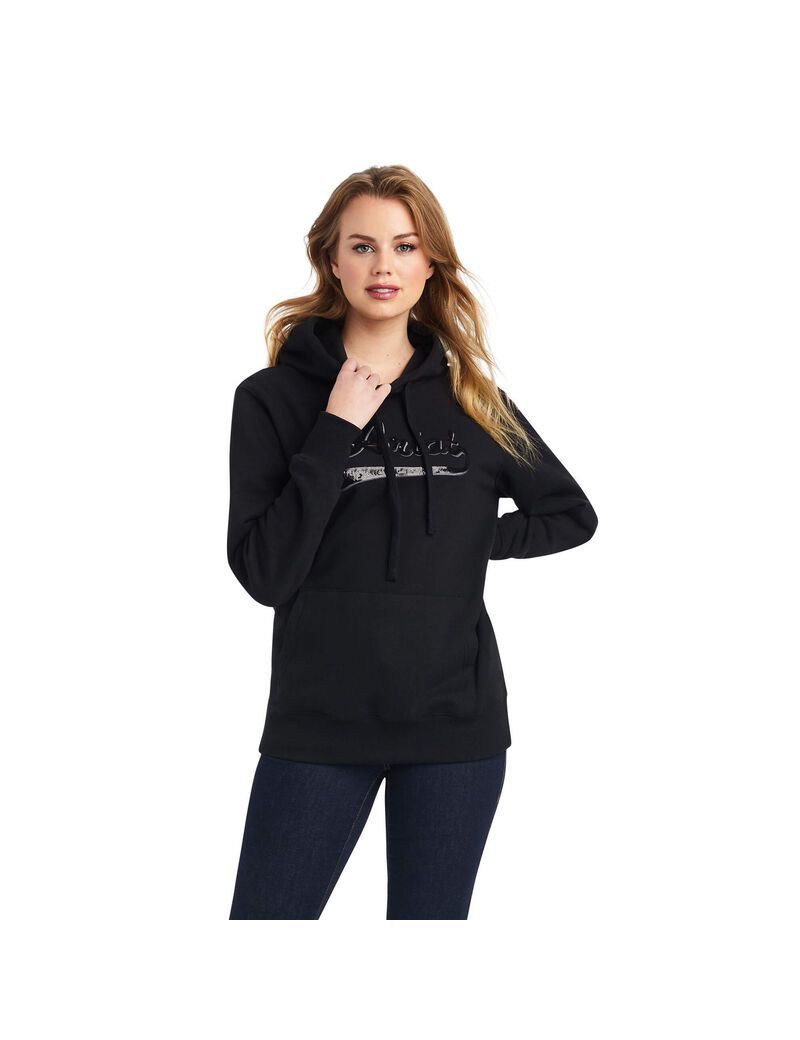 Ariat REAL Sequin Logo Hoodie Black | NFZYQL-258