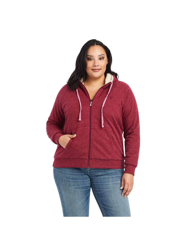 Ariat REAL Sherpa Full Zip Hoodie Beet Red | DLMEFK-350