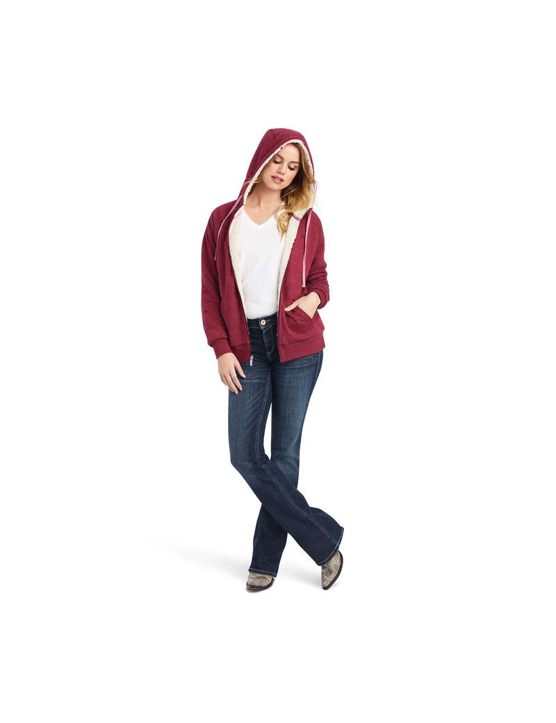 Ariat REAL Sherpa Full Zip Hoodie Beet Red | DLMEFK-350